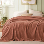 Bedsure Cooling Cotton Waffle King Size Blanket - Lightweight Breathable Blanket of Rayon Derived from Bamboo for Hot Sleepers, Luxury Throws for Bed, Couch and Sofa, Red Orange, 104x90 Inches