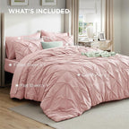 Bedsure California King Comforter Set Pink - Bed in a Bag Cal King Bedding Set 7 Pieces, GentleSoft™ Pintuck Bed Set Gift for Family, Pinch Pleat Pink Comforter with Sheets, Pillowcases & Shams