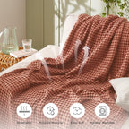 Bedsure Cooling Cotton Waffle Queen Size Blanket - Lightweight Breathable Blanket of Rayon Derived from Bamboo for Hot Sleepers, Luxury Throws for Bed, Couch and Sofa, Red Orange, 90x90 Inches