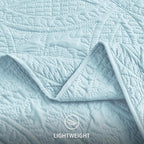 Love's cabin King Size Quilt Set Spa-Blue Bedspreads - Soft Bed Summer Lightweight Bedspread Comforter - Modern Style Coin Pattern Coverlet for All Season - 3 Pieces (1 Quilt, 2 Pillow Shams)