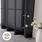 Aiyufeng Kirei Black Sheer Curtains 96 Inches Long 2 Panels, Faux Linen Slub Textured Light Filtering Soft Airy Rod Pocket Curtain Drapes for Farmhouse Living Room Bedroom, Each 40Wx96L Inch