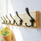 Dseap Coat Rack Wall Mounted - 24" Long 6 Tri Hooks, Heavy Duty Wooden Wall Coat Hanger Coat Hook for Clothes Hat Jacket Clothing, Weathered Light Natural and Black