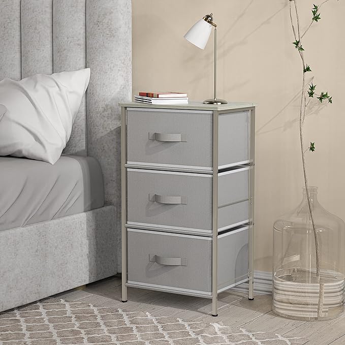 Simple Houseware 3 Drawer Nightstand Dresser with Wood Top, Grey