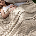 Bedsure Cooling Cotton Waffle Full Size Blanket - Lightweight Breathable Blanket of Rayon Derived from Bamboo for Hot Sleepers, Luxury Throws for Bed, Couch and Sofa, Taupe, 80x90 Inches