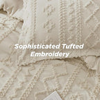 Bedsure Tufted Boho Comforter Set King Size - Beige Boho Bed Set, GentleSoft™ 3 Pieces Farmhouse Shabby Chic Embroidery Bedding, Gifts for Woman, Soft Jacquard King Comforter for All Seasons