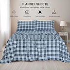 RUVANTI Flannel Sheets King Size - 100% Cotton Brushed King Size Sheets Set - Deep Pockets 16 Inches Bed Sheets - All Seasons Breathable & Extra Soft - Warm & Cozy, 4 Piece, Illusion Check