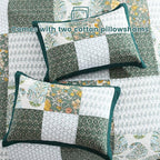 Secgo King Size Comforter Set- 100% Cotton Quilt King Size Set, Green, Emerald, bedspreads (98 * 106 Inch) with 2 Pillow Shams, Patchwork Reversible Lightweight Bedding