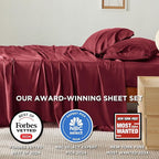 Bedsure Full Size Bed Sheets, Cooling Sheets, Rayon Derived from Bamboo, Breathable & Soft, Deep Pocket Up to 16 Inches, Hotel Luxury Silky Bedding for Hot Sleepers, Burgundy