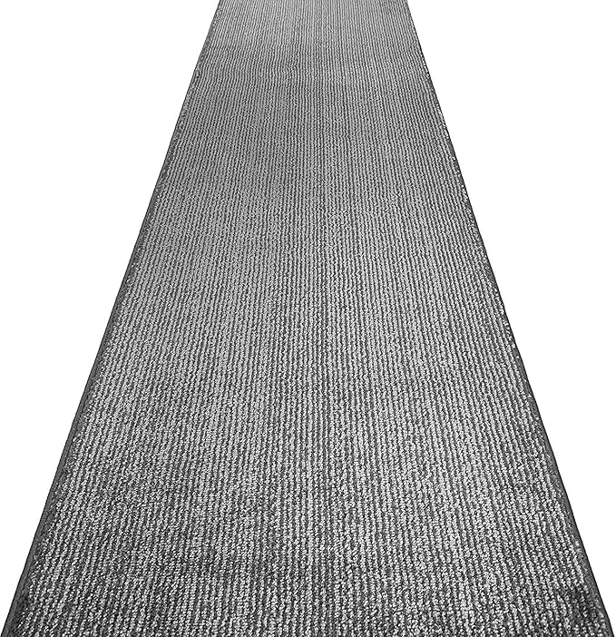 Custom Cut Non-Slip Hallway Runner Rug – 31" Wide, Modern Stripe Grey, 8 Ft Long