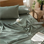 MooMee Bedding Duvet Cover Set 100% Washed Cotton Linen Like Textured Breathable Durable Soft Comfy (Heathered Green, Oversized Full 82"x86")