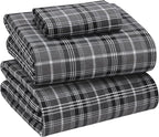 RUVANTI Flannel Sheets Twin Size - 100% Cotton Double Brushed Twin Sheets Set, Deep Pockets 16 Inches, All Seasons Breathable & Extra Soft Bed Sheets, Warm & Cozy, 3 Piece, Grey Plaid