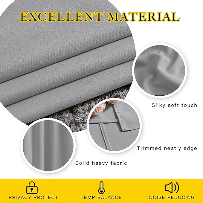 NICETOWN Silver Grey Sliding Door Curtains 2 Panels Set 118 inches Long, Grommet Thermal Blackout Curtains Privacy Room Divider Sound Reducing for Bedroom/Living Room, W66 x L118