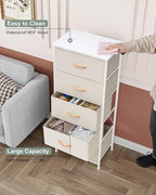 Crestlive Products Vertical Dresser Storage Tower - Sturdy Steel Frame, Wood Top, Easy Pull Fabric Bins - Organizer Unit for Bedroom, Hallway, Entryway, Closets - 5 Drawers(Beige)