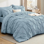 Bedsure California King Comforter Set - Bed in a Bag Cal King Bedding Set 7 PCS, GentleSoft™ Pintuck Bed Set Gift for Family, Pinch Pleat Light Blue Comforter with Sheets, Pillowcases & Shams