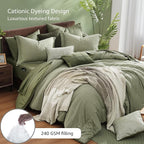 Monbix Oversized Queen Comforter Set - 7 Pieces Cationic Dyeing Sage Green Bed in a Bag Bedding Sets with Comforter, Sheets, Pillowcases & Shams, Reversible Bedding Comforters Sets