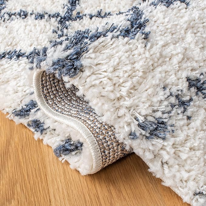 SAFAVIEH Arizona Shag Collection Area Rug - 5'1" x 7'6", Ivory & Slate, Moroccan Design, Non-Shedding & Easy Care, 1.6-inch Thick Ideal for High Traffic Areas in Living Room, Bedroom (ASG741M)