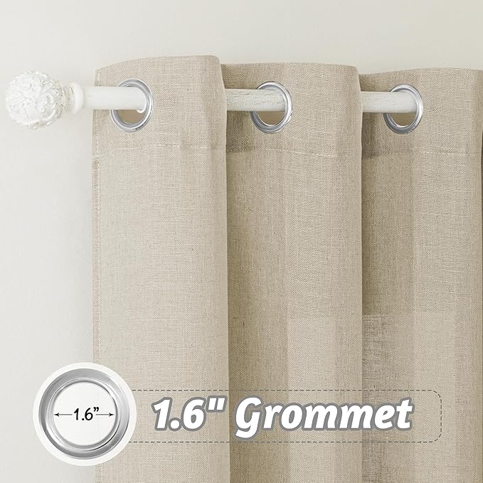 RYB HOME Flax Linen Sheer Curtains 108 inches Long, Vertical Light Filtering Privacy Protection Modern Decor Drapes for Living Room Kitchen Dining Room, W 60 inch x L 108 inch, Beige, 1 Pc
