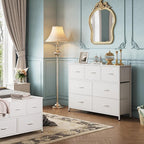 WLIVE 7 Drawer Dresser TV Stand, Dressers for Bedroom, Fabric Storage Tower, Hallway, Entryway, Closets, Sturdy Steel Frame, Wood Top, Easy Pull Handle, White