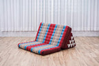 Leewadee 3-Fold Mat XXL with Triangle Cushion – Firm TV Pillow, Foldable Mattress with Cushion Made of Kapok, 67 x 31 inches, Blue Red