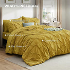 Bedsure Queen Comforter Set - Bed in a Bag Queen Size Bedding 7 Pieces, GentleSoft™ Pintuck Bed Set Gift for Family, Pinch Pleat Mustard Yellow Comforter with Sheets, Pillowcases & Shams