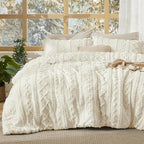 Bedsure Tufted Boho Comforter Set Oversized King - Ivory Boho Bed Set, GentleSoft™ 3 Pieces Farmhouse Shabby Chic Embroidery Bedding, Gifts for Woman, Soft Jacquard Comforter for All Seasons