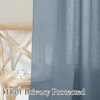 RYB HOME Boho Linen Curtains 90 inches Long, Light Filtering Vertical Texture for Living Room Glass Door Nursery Dining Room, Privacy Assured Natural Fabric Drapes, Dusty Blue, W 60 x L 90, 1 Pc