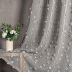 MYSKY HOME Pom Pom Grey Sheer Curtains for Bedroom Girls Room Curtains 84 Inches Long for Nursery Kids Light Filtering Boho Window Drapes, Rod Pocket, 52" Wide, 2 Panels