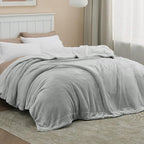 Bedsure GentleSoft Sherpa Fleece Blankets King Size for Bed - Thick and Warm, Soft Fuzzy Plush King Blanket for Winter, Light Grey, 108x90 Inches