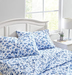 Laura Ashley - Flannel Sheets Full Size, Anti-Pilling & Wrinkle Resistant Cotton, Touchably Soft for All-Season Comfort - Bed Sheets with Matching Pillowcases & Fitted Sheet (Emelisa Blue)