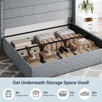 Allewie King Size Lift Up Storage Bed, Modern Wingback Headboard, Hydraulic Support, No Box Spring Needed, Grey Blue