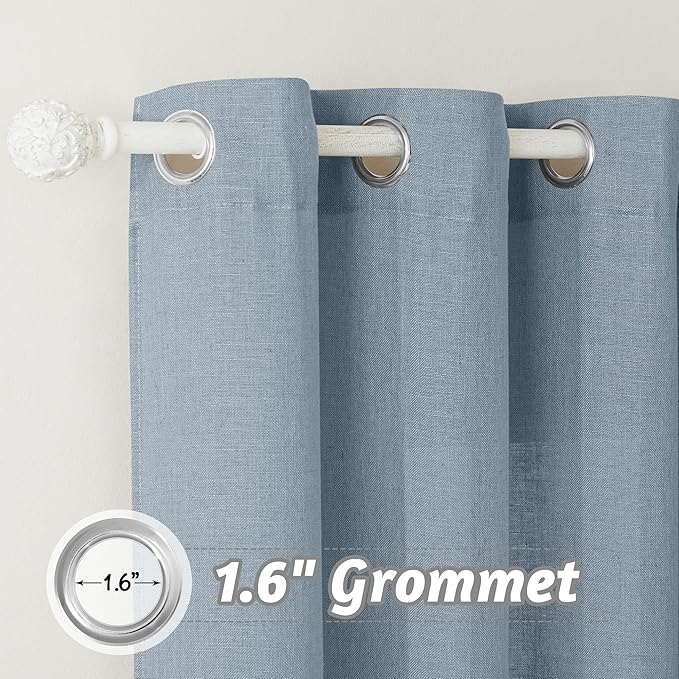 RYB HOME Natural Linen Curtains for Living Room Nursery Playroom, Modern Privacy Drapes 84 inch Length Vertical Semi Transparent Sheer for Large Windows, W 100 inch x L 84 inch, Dusty Blue, 1 Pc