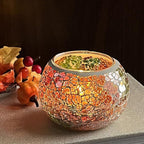 SHMILMH Mosaic Glass Candle Holder Set of 4, Votive Candle Holders Handmade Cracked Tealight Holders for Fall Christmas Diwali Home Decorations, Diwali Gift