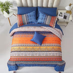 Cottolester Boho Comforter Set Queen Size 8 Piece Bed in a Bag Burnt Orange Paisley Fall Comforter and Sheet Set Bohemian Striped Bedding Set,Soft Microfiber Complete Bedding Set