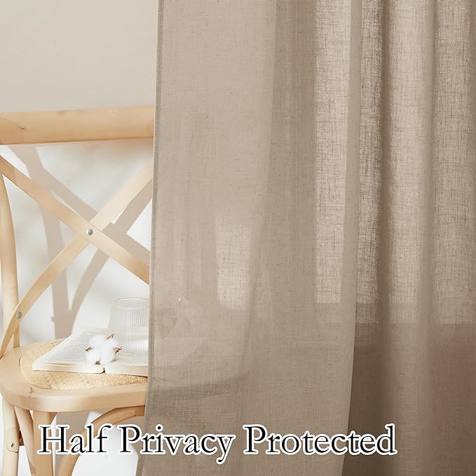 RYB HOME Extra Wide Semi Sheer Curtains, Grommet Easy Sliding Room Divider for Office Bedroom Separation, Large Window Curtains for Sliding Glass Door, Khaki, W 100 x L 95, 1 Pcs