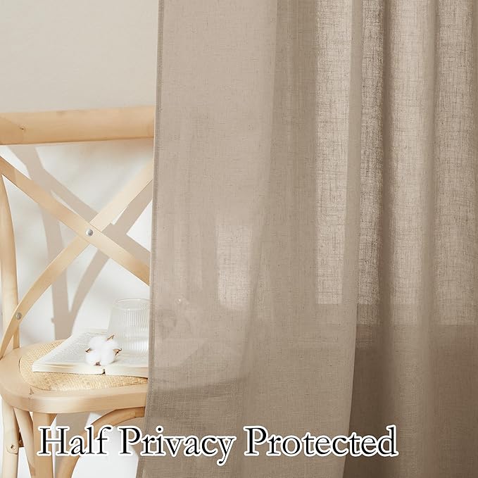 RYB HOME Vertical Linen Blended Curtains for Kitchen Kids Room Playroom, Elegant Light Filtering Semi Sheer for Machine Washable Durable Breathable Privacy Home Decor, Khaki, W 60 x L 90, 1 Pc