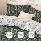 Bedsure Twin/Twin XL Comforter Set - Dark Olive Green Bed Set, 2 Pieces Cute Floral Bedding, 1 Soft Reversible Botanical Flowers Comforter and 1 Pillow Sham