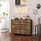 WLIVE Dresser for Bedroom with 8 Drawers, Wide Fabric Dresser for Storage and Organization, Bedroom Dressers, Chest of Drawers for Living Room, Closet, Entryway, Rustic Brown Wood Grain Print