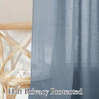 RYB HOME Flax Linen Blend Curtains for Closet Kitchen, Semi Translucent Privacy Protection Light Filtering Decorative Short Small Window Drapes for Bedroom, W 52 x L 36 inches, Dusty Blue, 2 Panels