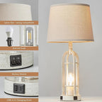 Farmhouse Table Lamps for Living Room Set of 2 - Rustic Industrial Bedside Lamps for Bedroom Nightstand with Nightlight and USB A+C, 4 Bulbs Included
