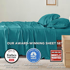 Bedsure California King Sheet Sets, Cooling Sheets, Rayon Derived from Bamboo, Breathable & Soft, Deep Pocket Up to 16 Inches, Hotel Luxury Silky Bedding for Hot Sleepers, Turquoise