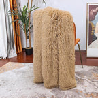Tuddrom Decorative Extra Soft Faux Fur Throw Blanket 50" x 60",Solid Reversible Fuzzy Long Hair Shaggy Blanket,Fluffy Cozy Plush Fleece Comfy Microfiber Fur Blanket for Couch Sofa Bed,Camel
