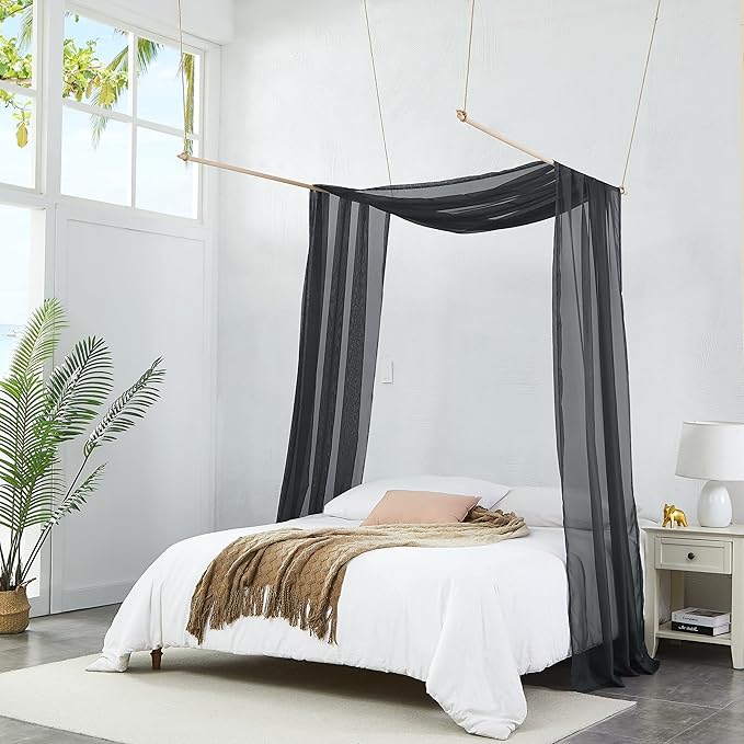Warm Home Designs 12 Feet Long Sheer Black Window Scarf. These Standard Length Valance Window Scarves are 54 X 144 Inches in Size. Great as Bed Canopy or Wedding Arch Draping Fabric. AM Black 144"