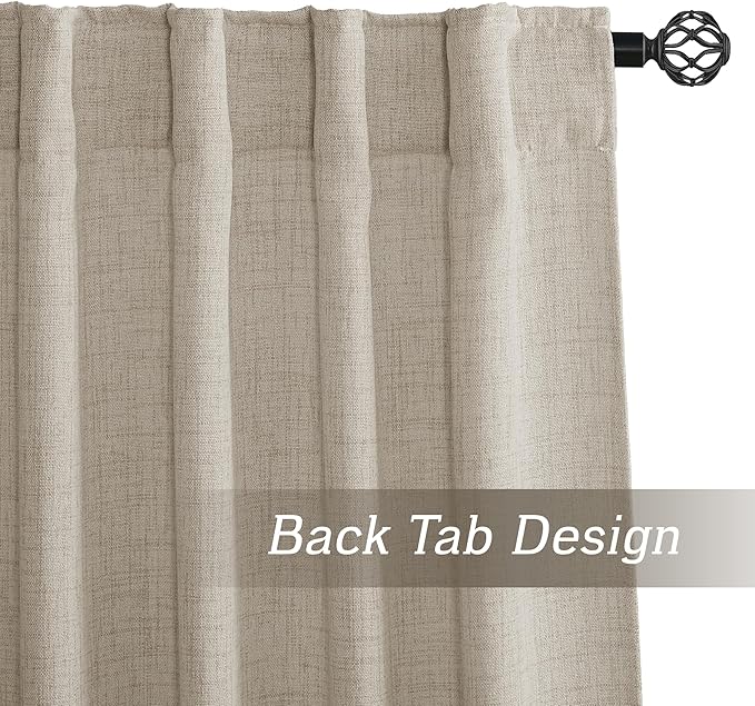 RYB HOME Natural Beige Linen Sheer Curtains 63 inches Long for Living Room and Dining Room, Back Tab/Rod Pocket, Light Filtering Sheer Curtains and Drapes, W 52 x L 63 inches, 2 Panels Set