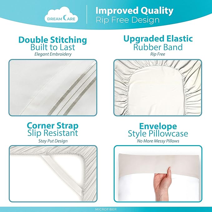 DREAMCARE Sheets Full Size Bed - Cooling Bed Sheets - 6pcs Set - Full Sheet Set - Full Size Sheets - Full Size Sheet Sets Soft & Long Lasting 100% Fine Brushed Polyester with Side Pocket - Ivory