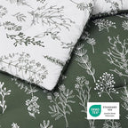 Bedsure Queen Comforter Set - Dark Olive Green Bed Set, 3 Pieces Cute Floral Bedding, 1 Soft Reversible Botanical Flowers Comforter and 2 Pillow Shams