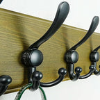 Dseap Coat Rack Wall Mount - Heavy-Duty Robust Barnwood-Style Wooden Wall Coat Hanger Hook Rail with 5 Triple Hooks for Winter Coats Hat Jacket Clothing, Weathered Green & Black, Pack of 2