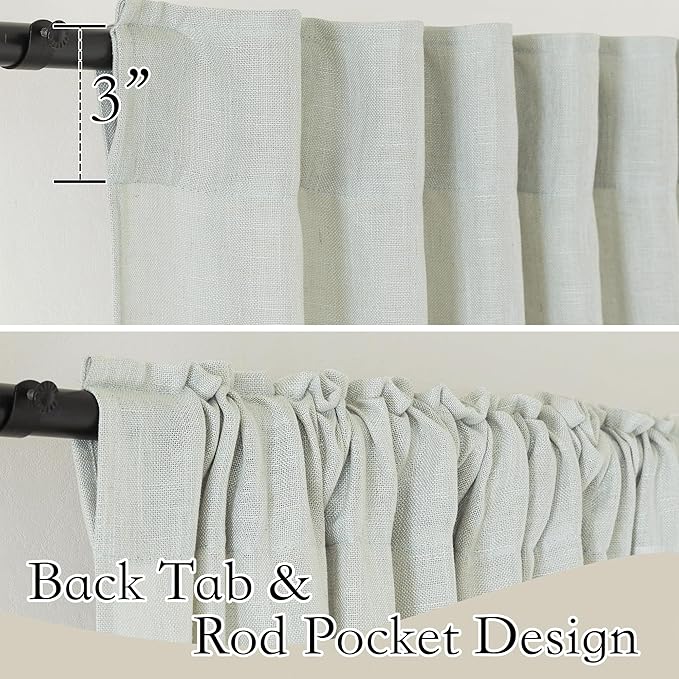 RYB HOME Green Linen Curtains Extra 70 inches Widith, Light Filtering Privacy Assured Machine Washable Vintage for Bedroom Kids Room Bathroom, W 70 x L 84 inch, 2 Pcs, Sage Green