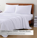 LANE LINEN 100% Organic Cotton Sheet Sets Queen Size, 4Pc Queen Size Cotton Sheets, Hotel Style Sheets, Bedding Sheets & Pillowcases, Queen Sheet Sets Deep Pockets Fits Upto 15" - Blue Ticking Stripe
