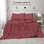RUVANTI Flannel Sheets Full Size - 100% Cotton Double Brushed Bed Sheets Set, Deep Pockets 16 Inches, All Seasons Breathable & Extra Soft Full Sheets, Warm & Cozy, 4 Piece, Red Christmas