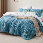 Bedsure Full Comforter Set - Teal Blue Bed Set, 3 Pieces Cute Floral Bedding, 1 Soft Reversible Botanical Flowers Comforter and 2 Pillow Shams